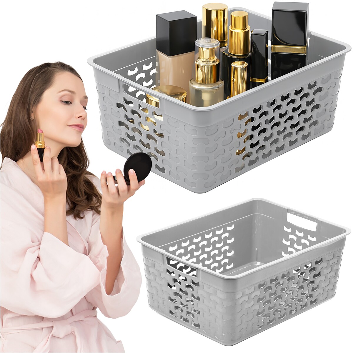 Koszyk Ażurowy Koszyczek Pudełko Organizer Jasnoszary