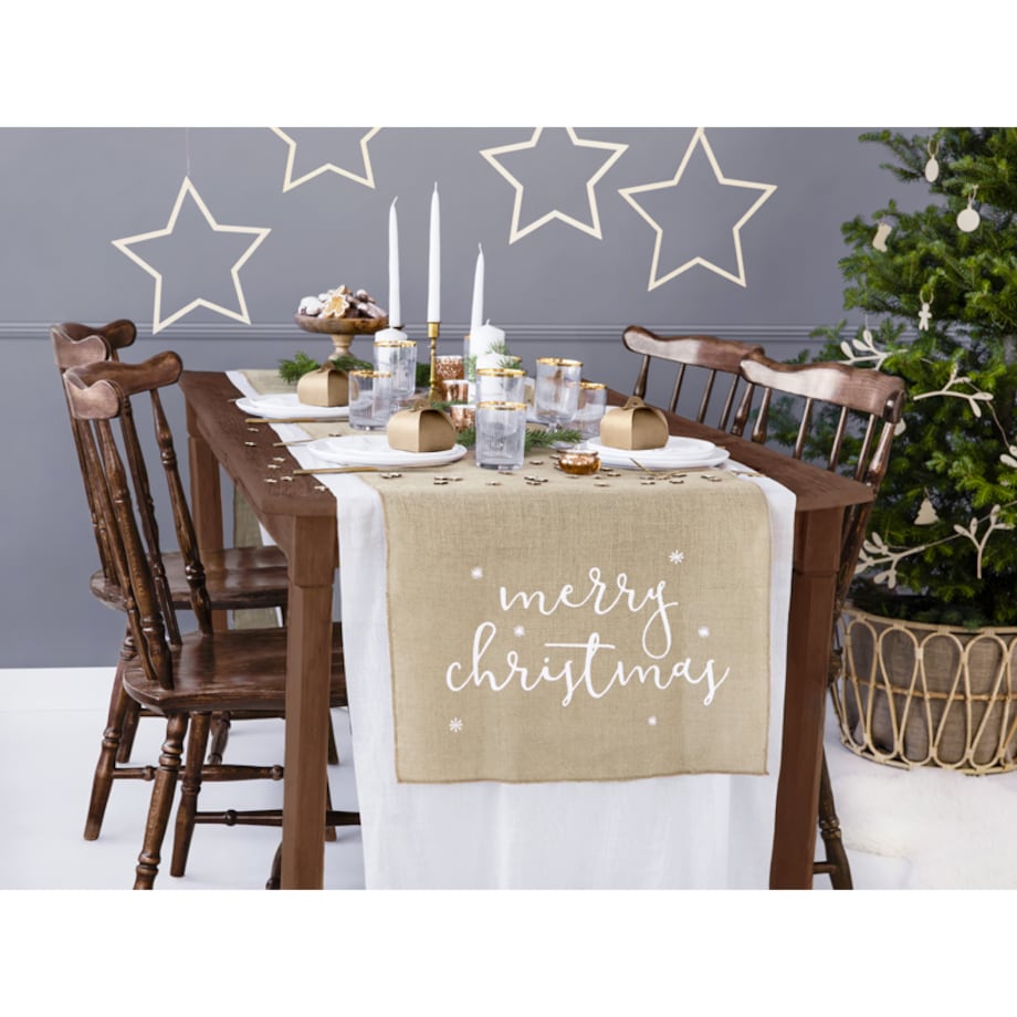 Bieżnik jutowy Merry Christmas, biały, 50x250cm