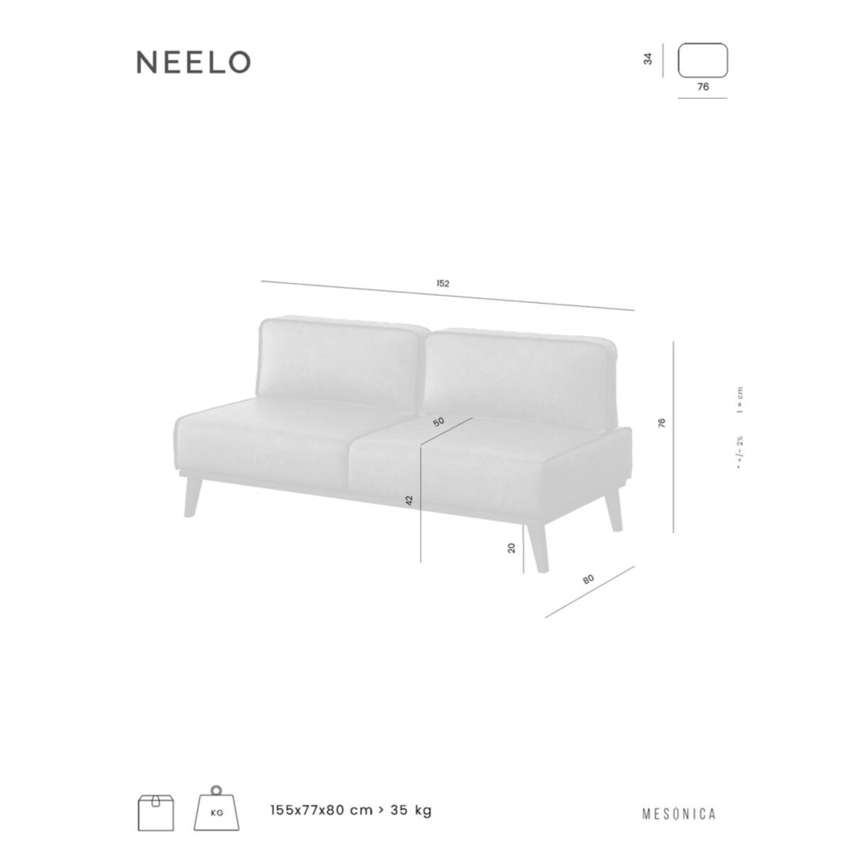 Sofa 2-osobowa Neelo Szarobeżowa | home&you