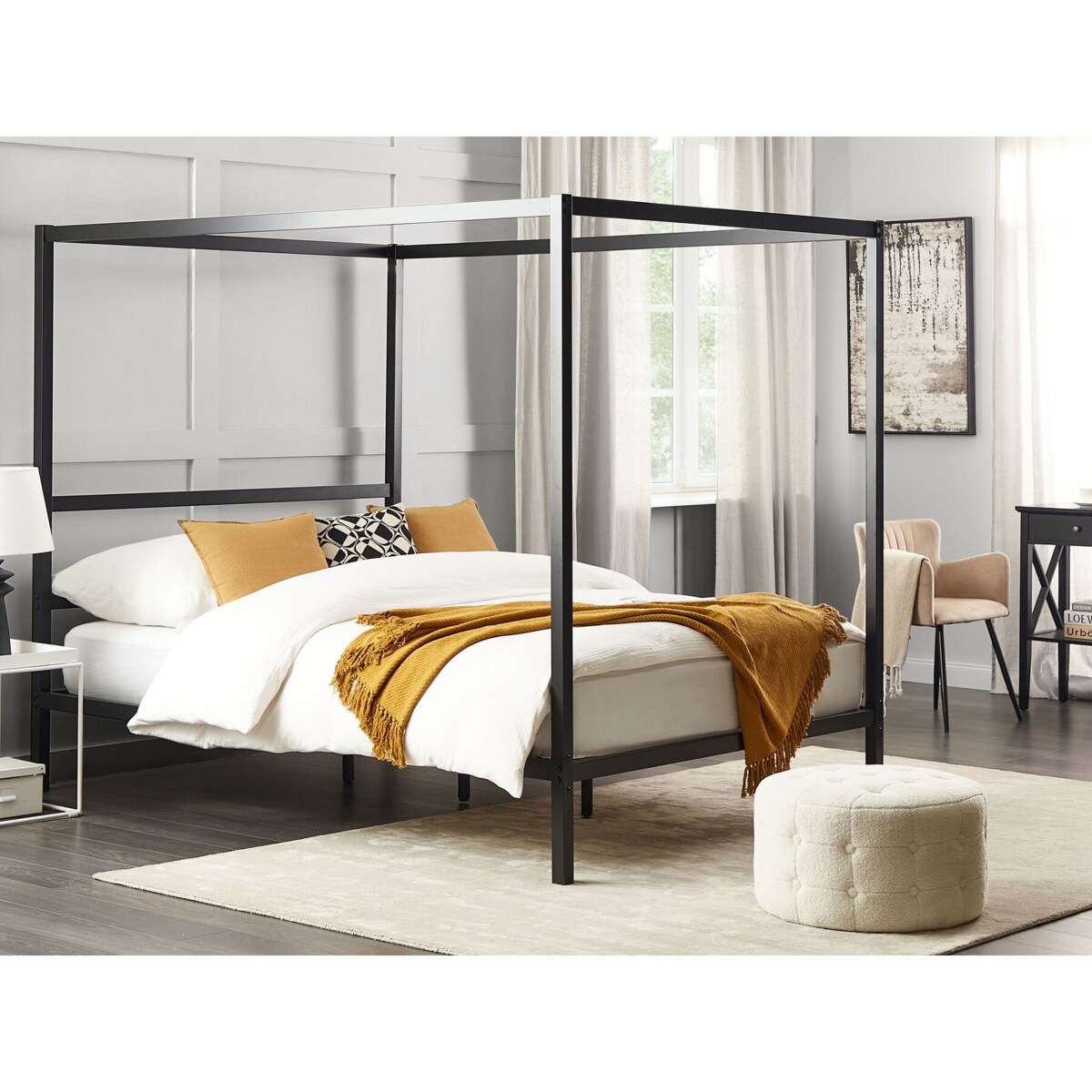 Łóżko metalowe z baldachimem 160 x 200 cm czarne LESTARDS