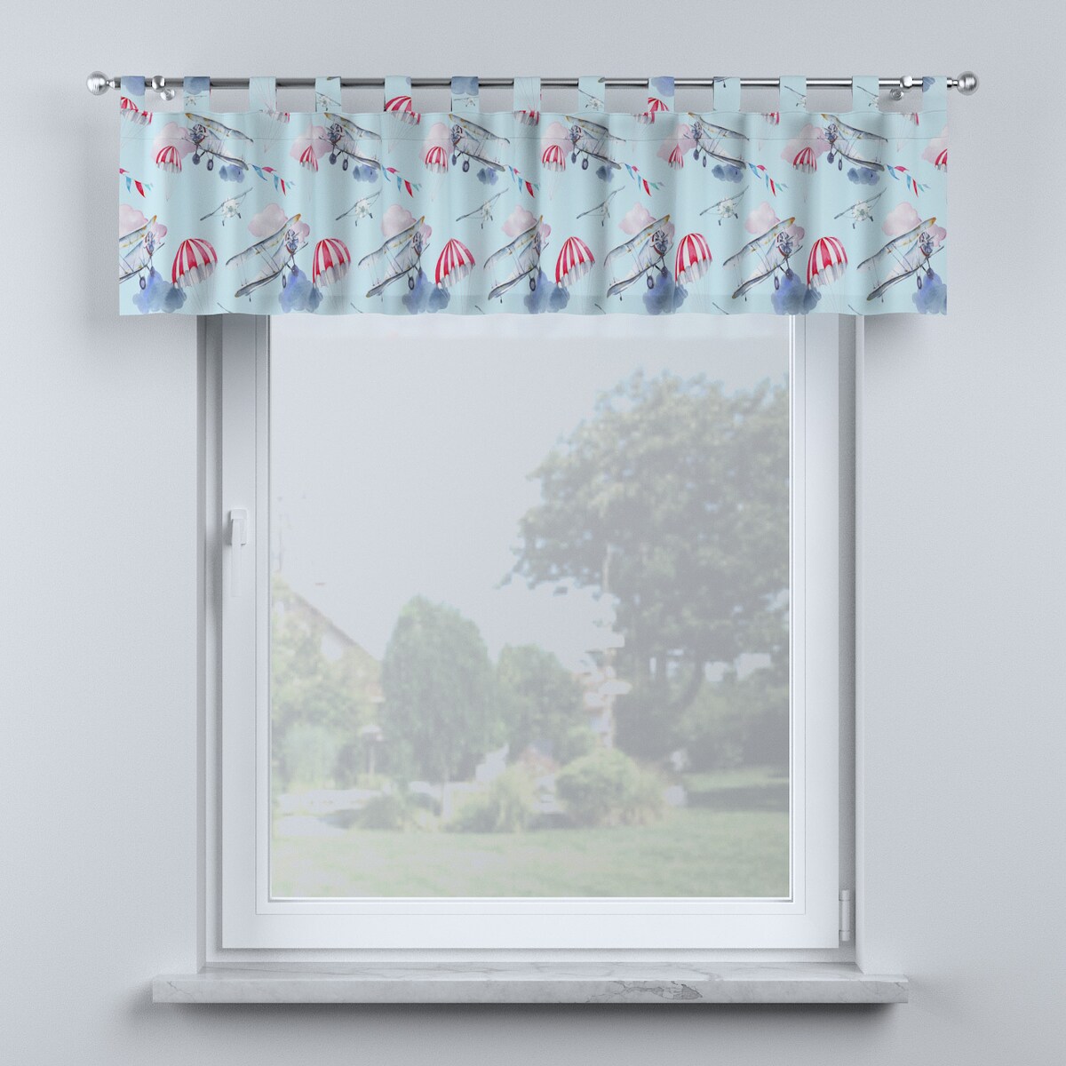 Lambrekin na szelkach 130x40 niebiesko-różowy