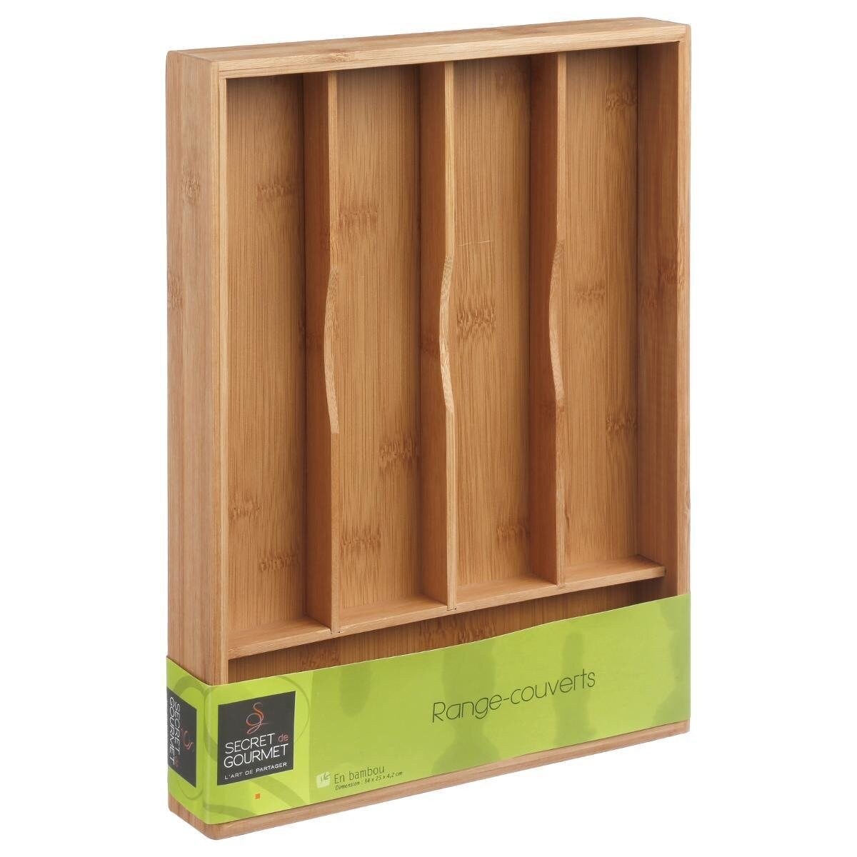 Pojemnik na sztućce, wkład do szuflady - 5 przegródek, drzewo bambusowe, 34 x 25 x 4,5 cm