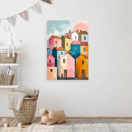 Obraz do pokoju dziecka nastolatka salonu, Abstrakcyjne kolorowe pastelowe miasto 30x45 cm