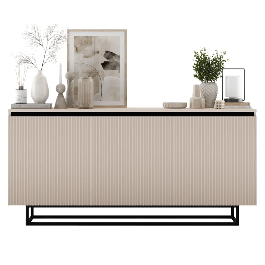 Komoda Glamour Szafka RTV Kaszmir MAT ryflowane fronty czarny stelaż 166,8 cm
