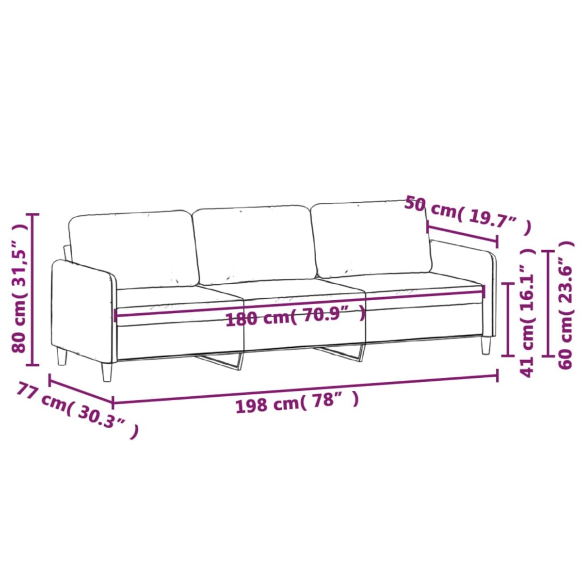 vidaXL Sofa 3-osobowa, ciemnoszara, 180 cm, tapicerowana tkaniną