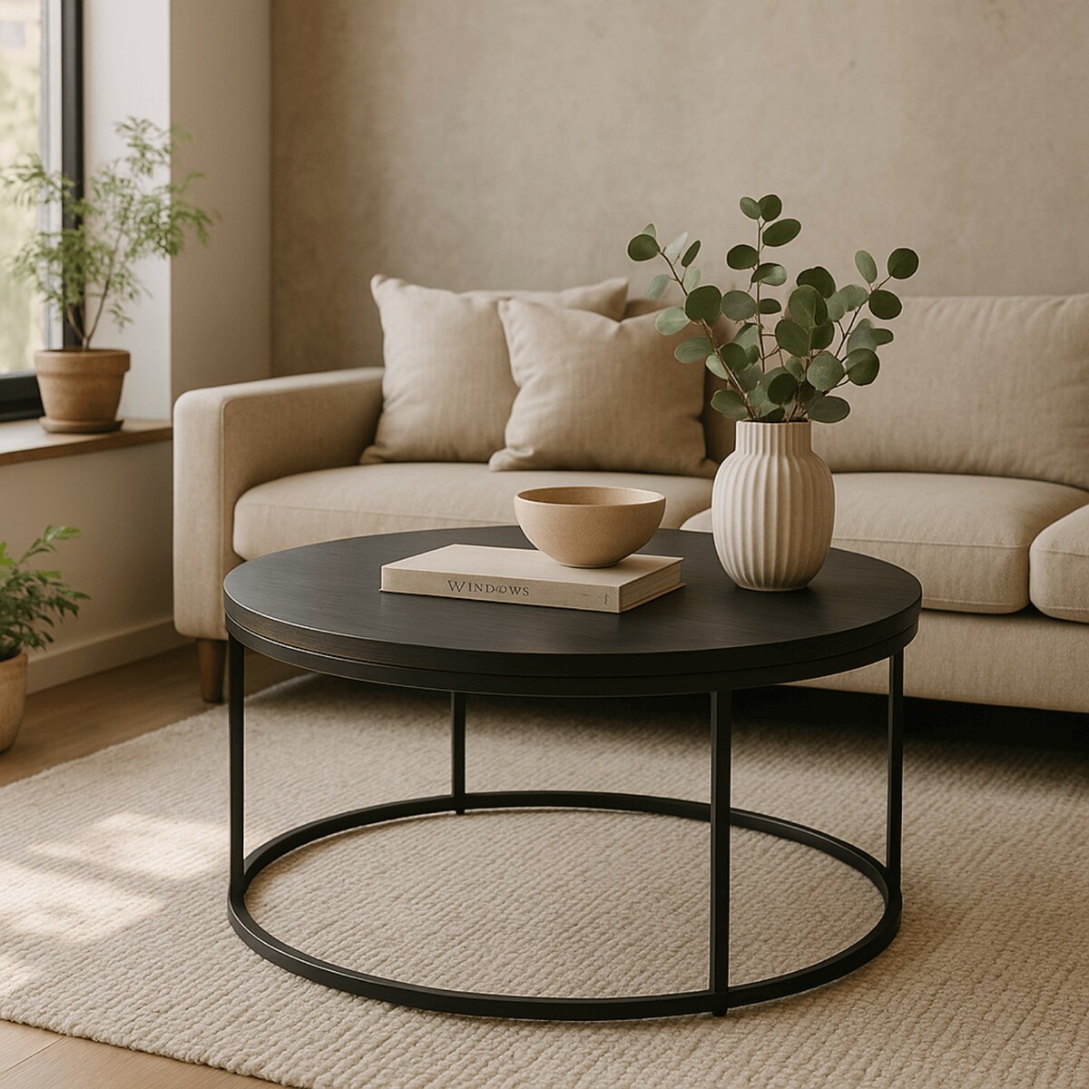 Stolik Kawowy Loft Okrągły Duży Czarny Ława Okrągła Duża Czarna AMON MAX
