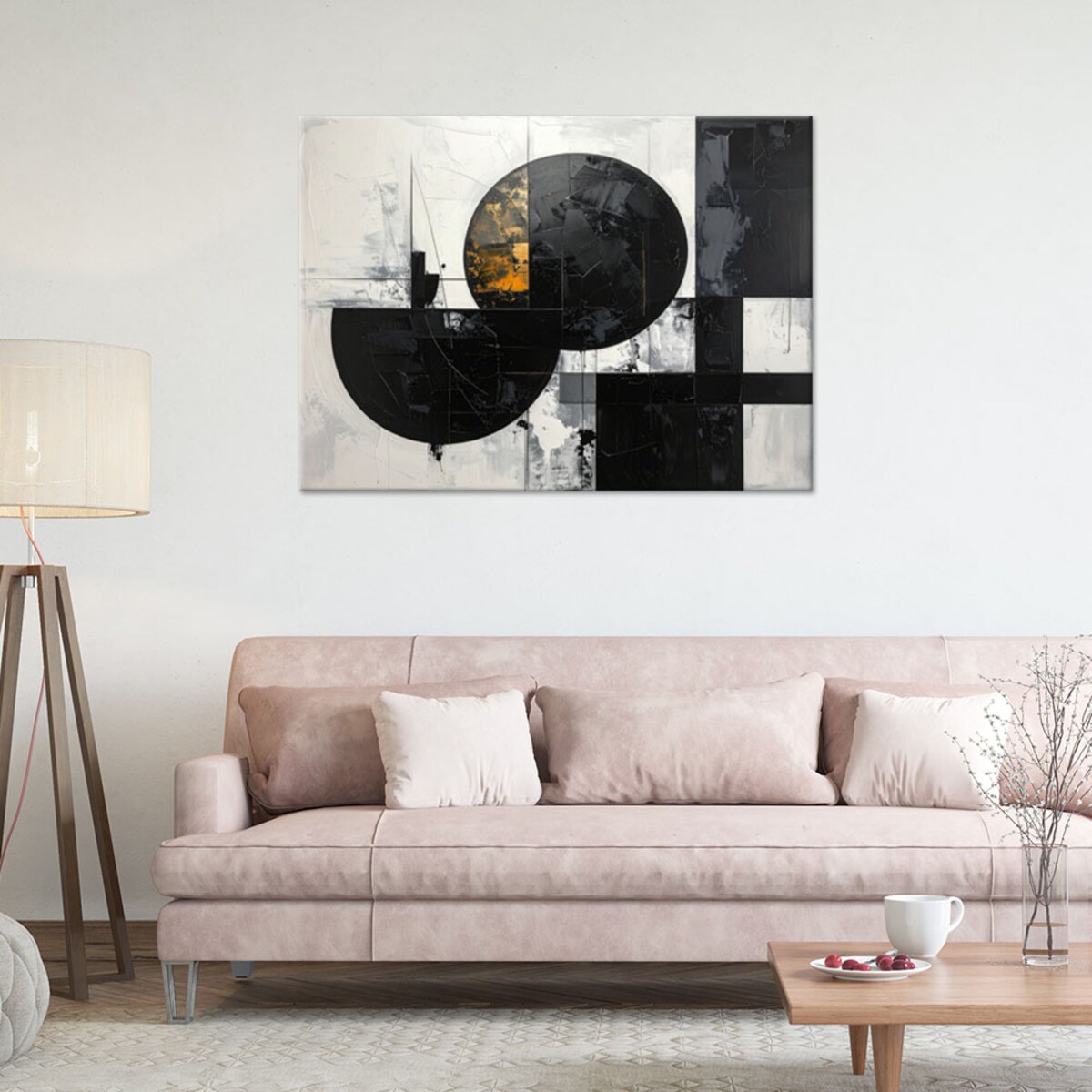 Obraz do salonu sypialni, Abstrakcja tekstura figury geometryczne czarny 60x40cm