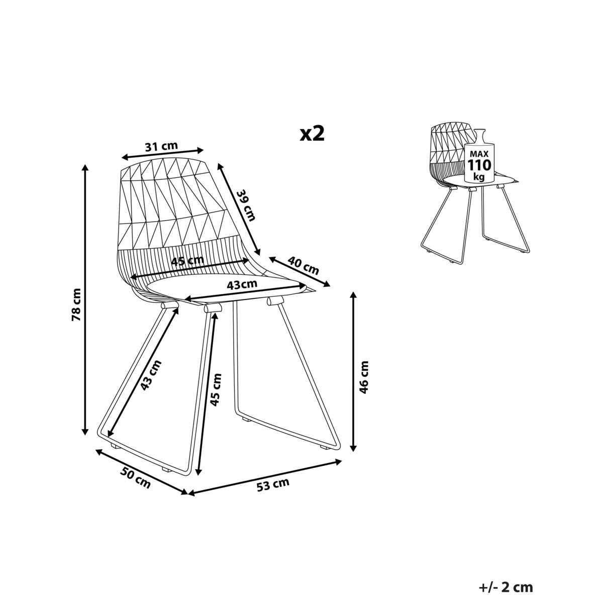 Zestaw 2 krzeseł do jadalni HARLAN Metal Czarny