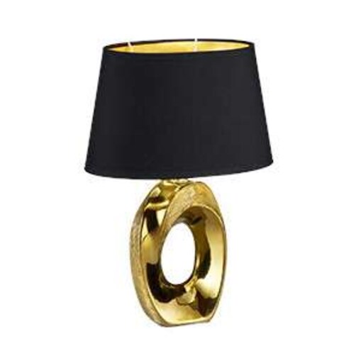 Stojąca LAMPA stołowa TABA R50511079 nocna LAMPKA abażurowa okrągła na biurko czarna złota, RL Light