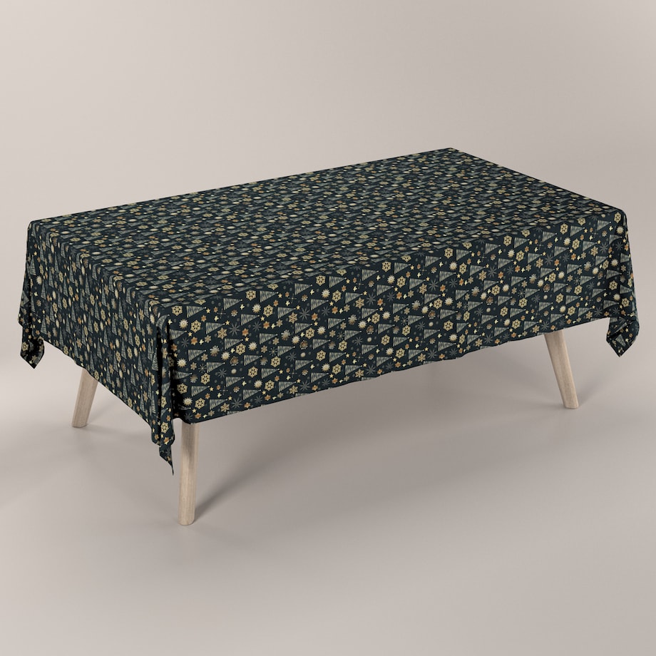 Obrus prostokątny 100 x 100 cm złoty wzór na czarnym tle