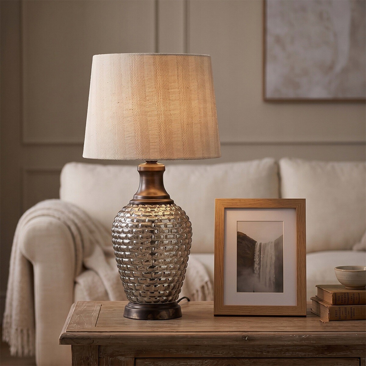 LAMPA STOŁOWA BIURKOWA NOCNA SZKLANA DREWNIANA RETRO LOFT BOHO E27 50cm