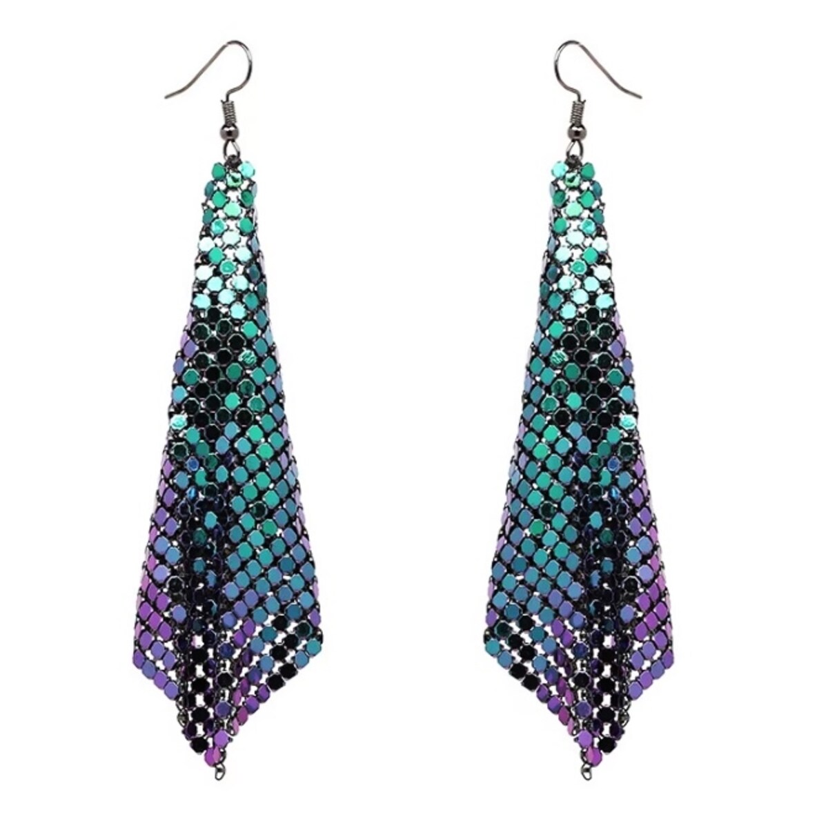 Długie lekkie kolczyki holograficzne syrenka kolorowe ciemne wiszące