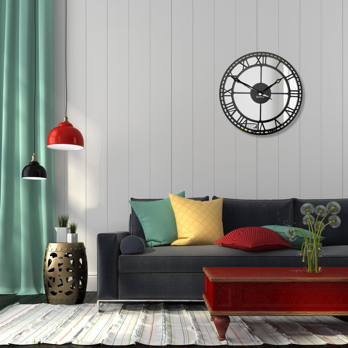 Metalowy zegar ścienny czarny lustro 50cm