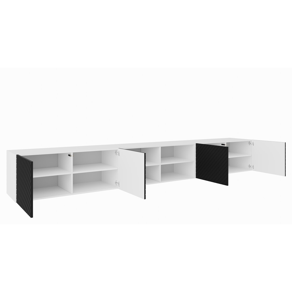 Szafka RTV NIKOL 300cm pod telewizor,frezowane fronty, półki-czarna+biały