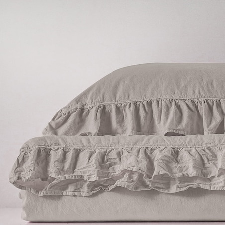 Pościel bawełniana 160x200 z falbanką Stonewashed Exclusive, Natural Cream