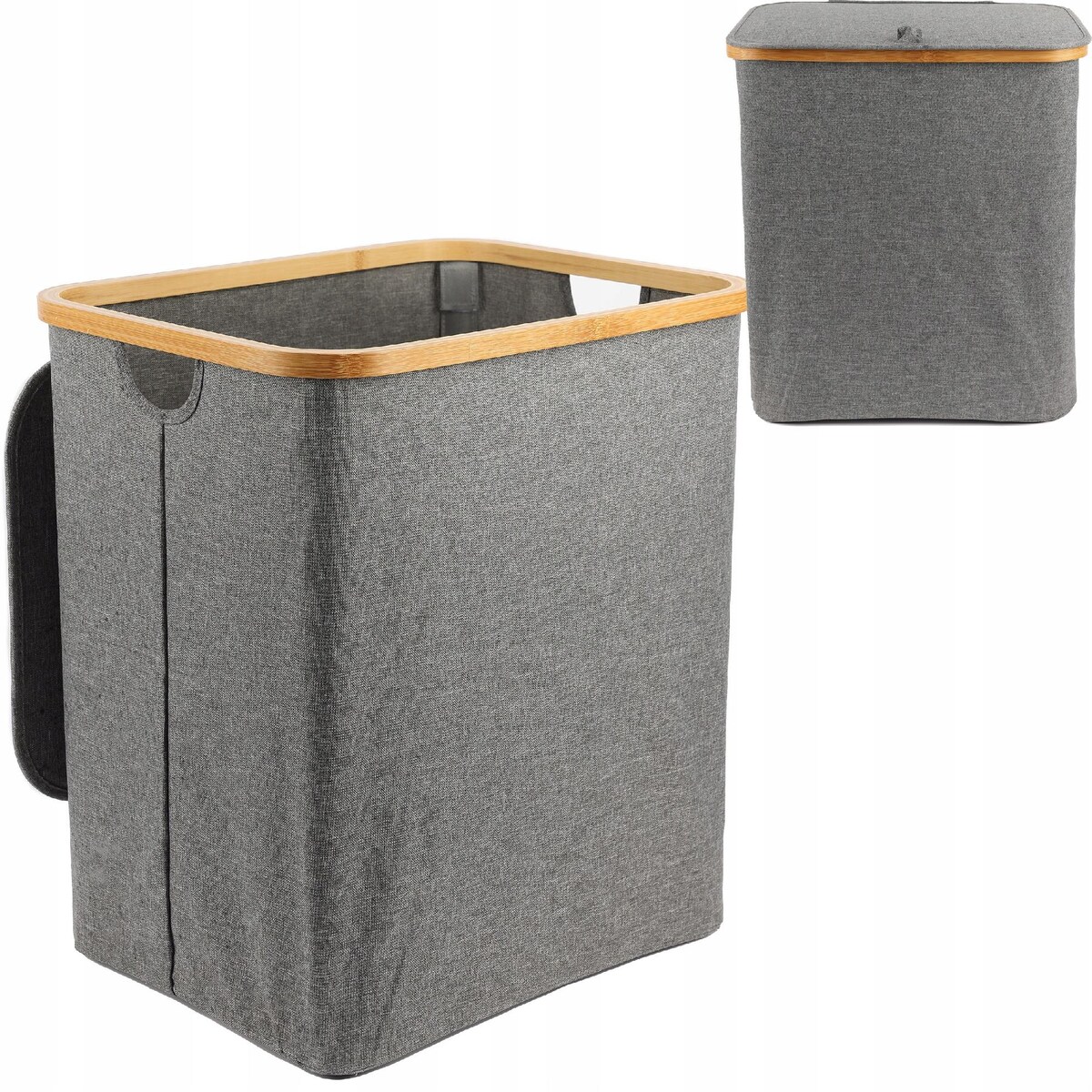 Kosz na pranie 80 L BAMBUSOWY składany szary