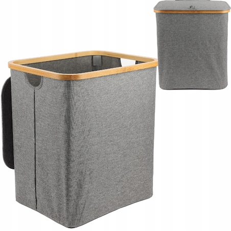 Kosz na pranie 80 L BAMBUSOWY składany szary