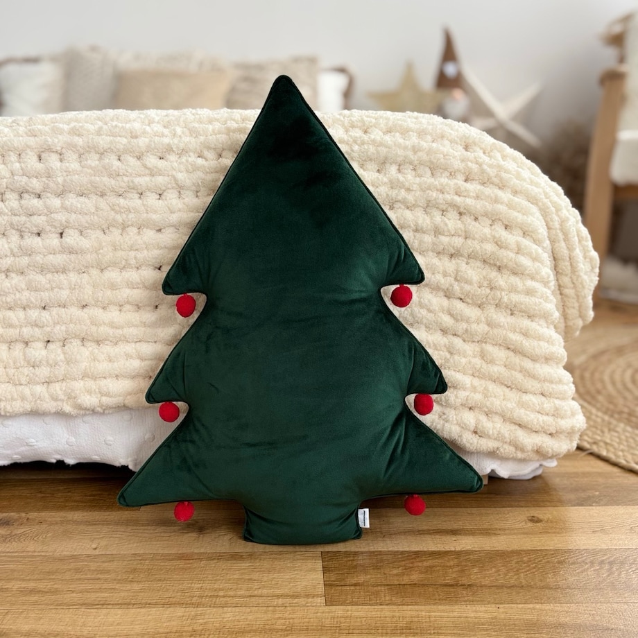 Poduszka Choinka z pomponami velvet zielony