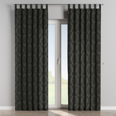 Zasłona na szelkach 1 szt. 130x260 czarne liście akantu na grafitowym tle