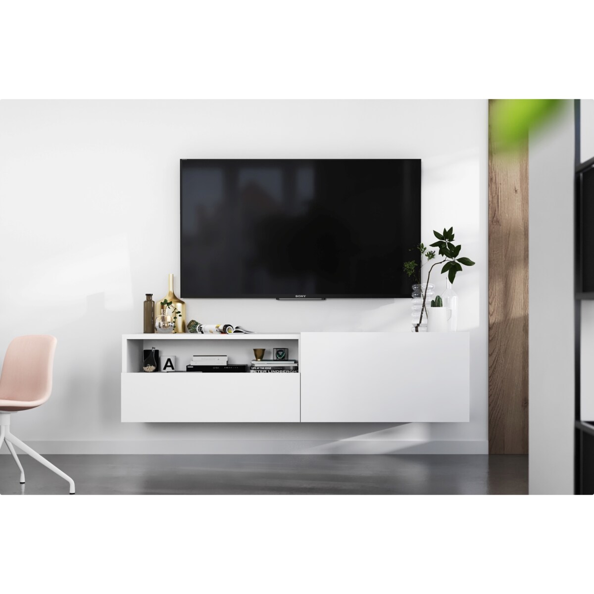 Wisząca Szafka RTV Komoda Loft Biały MAT szuflada 120 cm