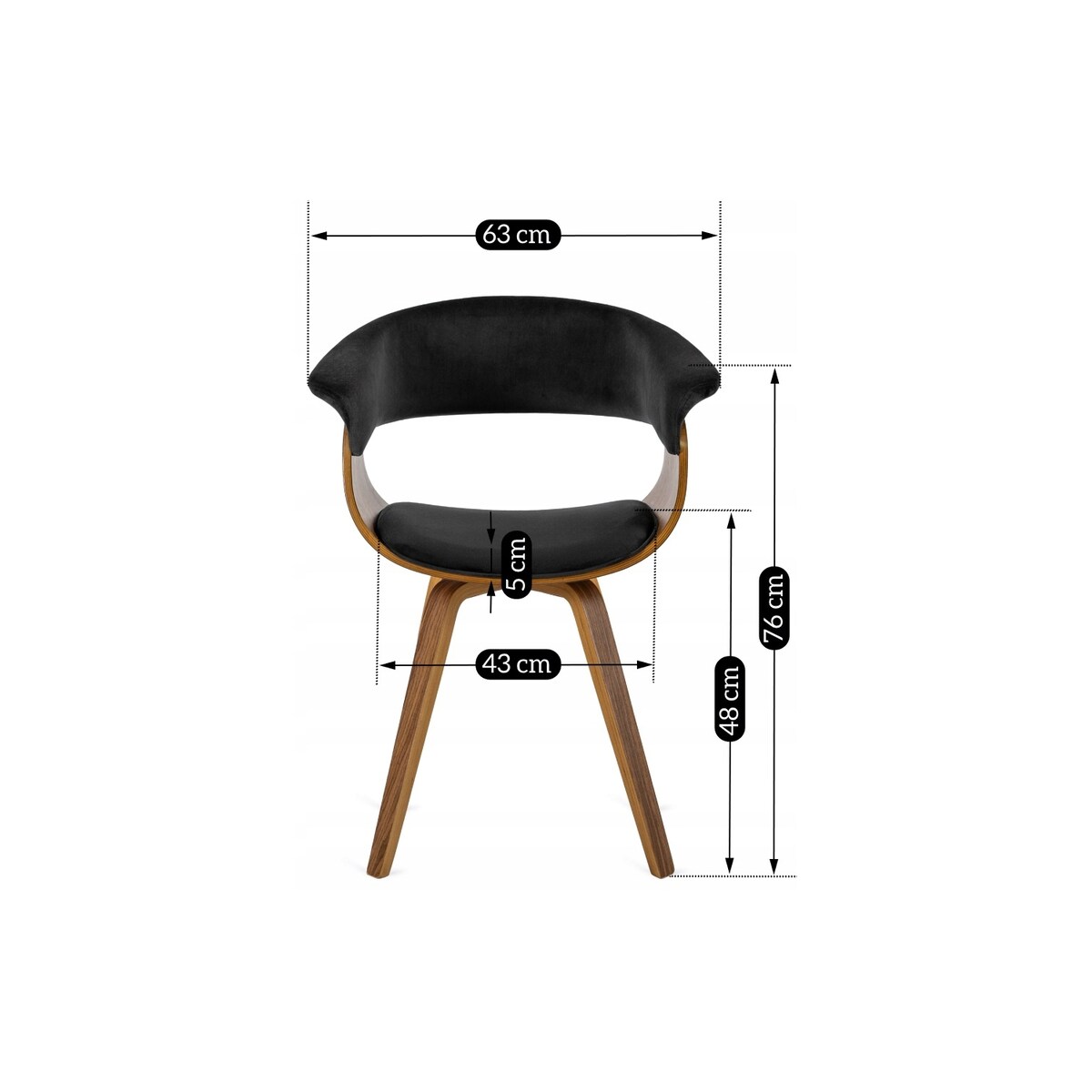 Krzesło Do Salonu Jadalni Kuchni Welurowe Drewno Gięte Loft Czarne OHIO 2