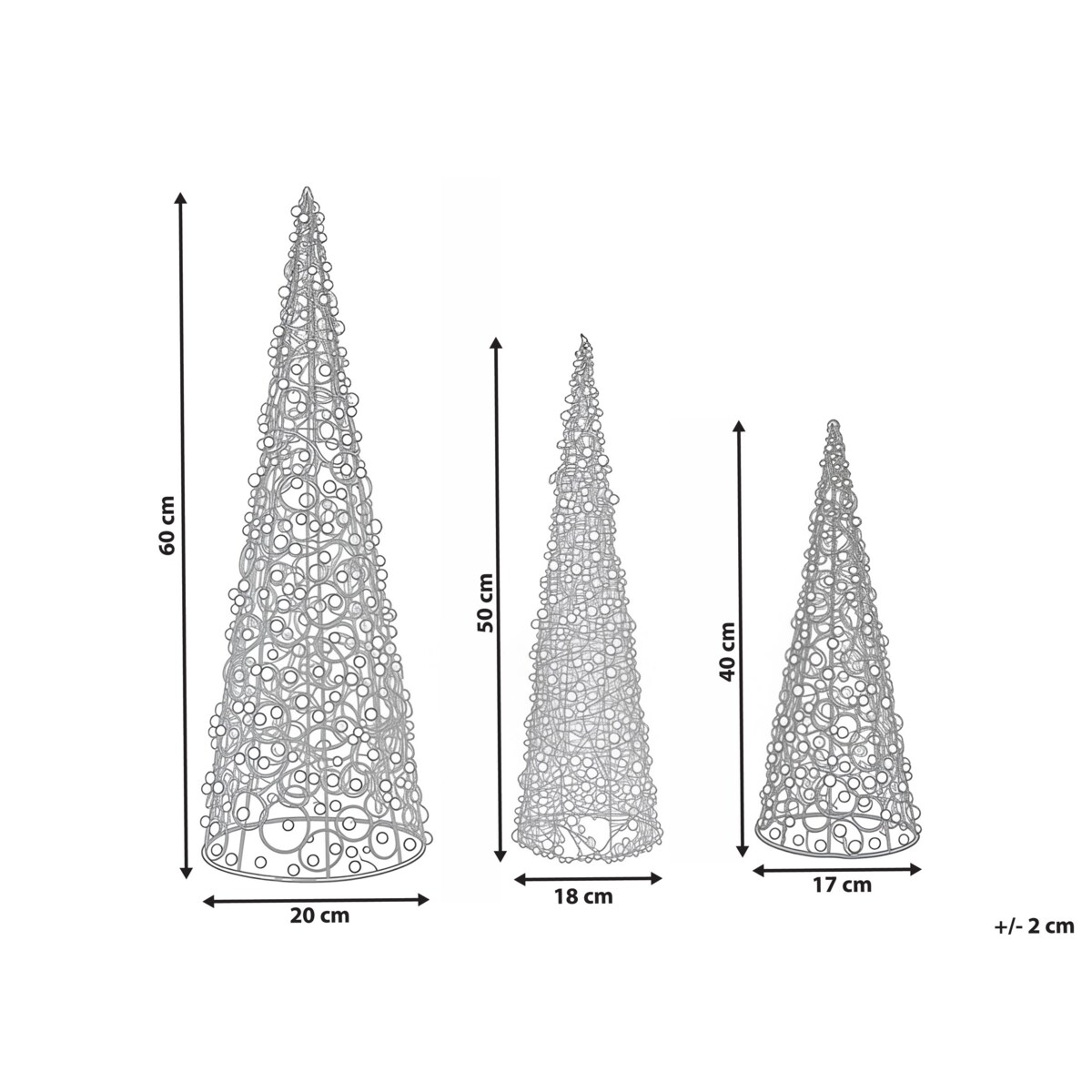 Zestaw 3 figurek dekoracyjnych ROSAN Choinka 40/50/60 cm Biały