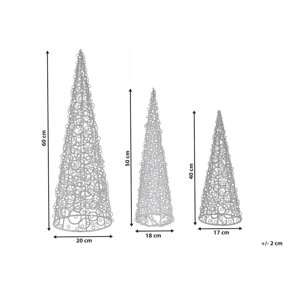 Zestaw 3 figurek dekoracyjnych ROSAN Choinka 40/50/60 cm Biały