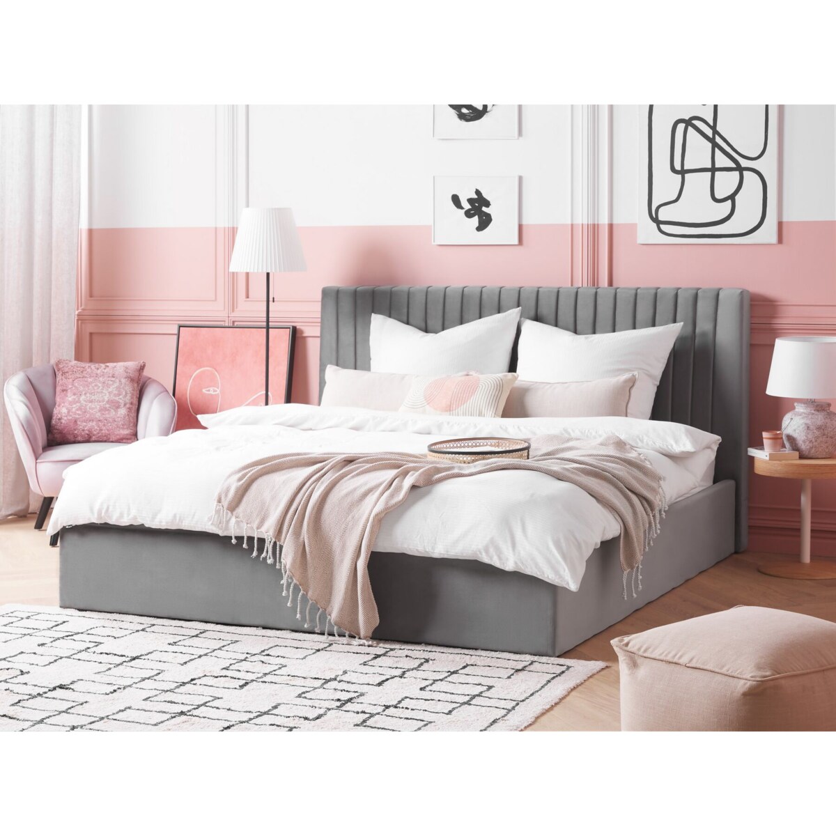 Łóżko z pojemnikiem welurowe 180 x 200 cm szare VION