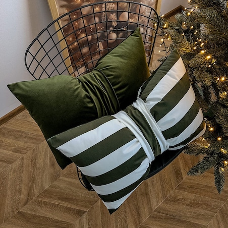 Poduszka XMAS wzór XM56 | Kokarda w paski oliwkowa 40 x 60 cm