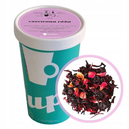 Herbata owocowa CZERWONA RÓŻA hibiskus rodzynki czarny bez kwiat róży 150g