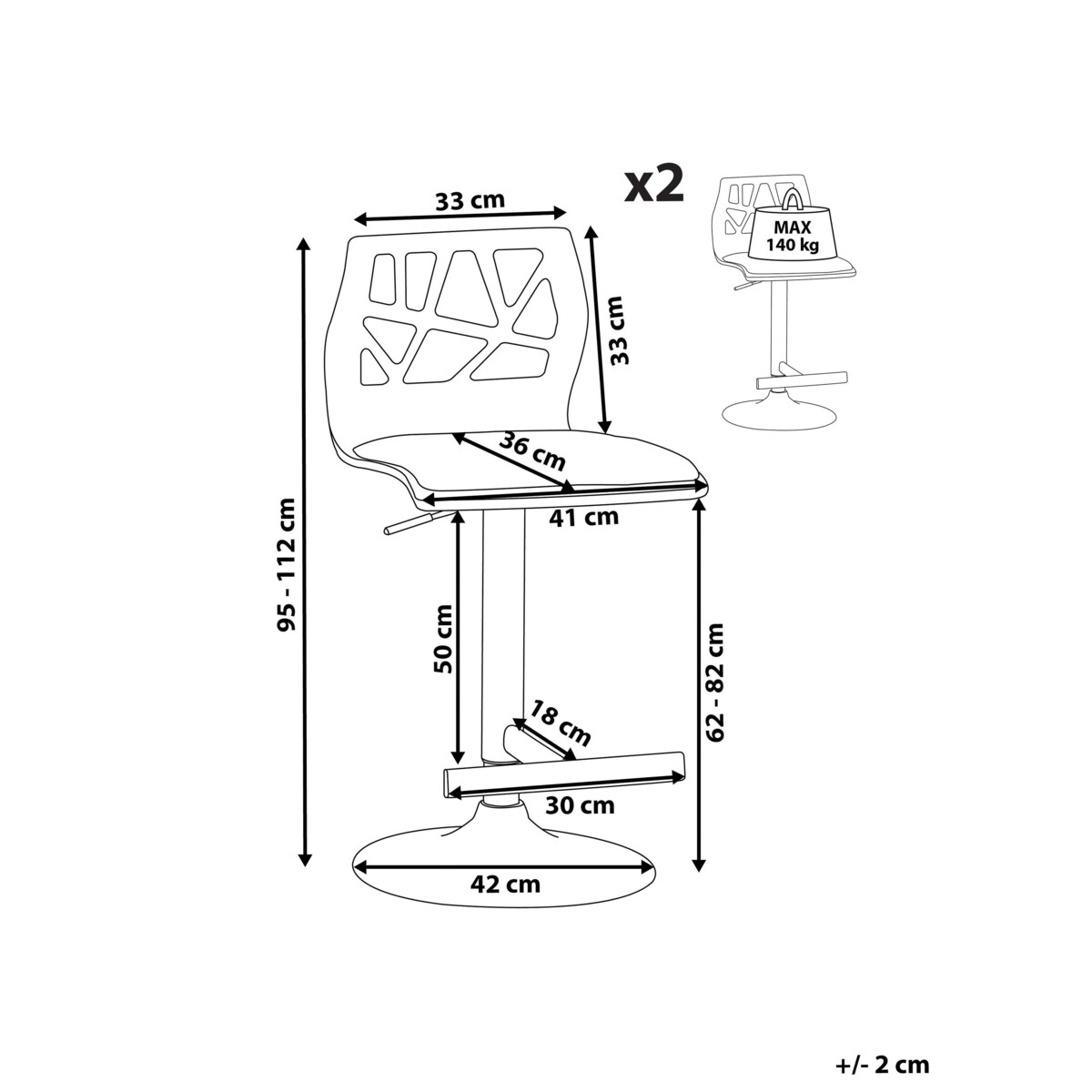 Zestaw 2 krzeseł barowych PETERSBURG Ekoskóra Obrotowy Biały