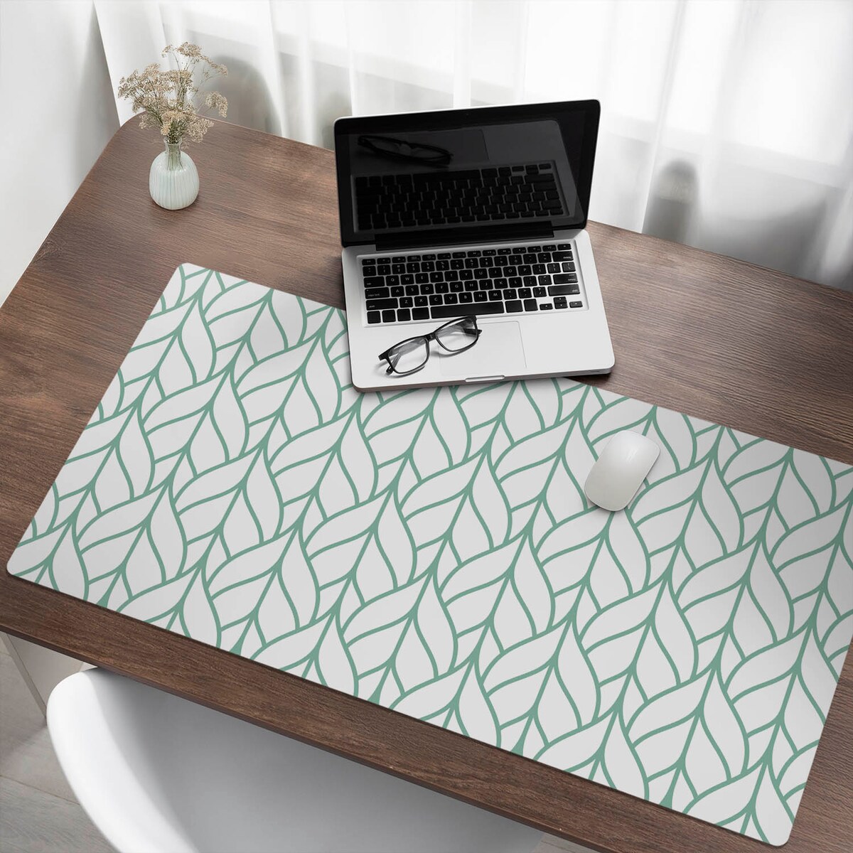 Zielona mata na biurko Liście we wzorze, 120x60 cm