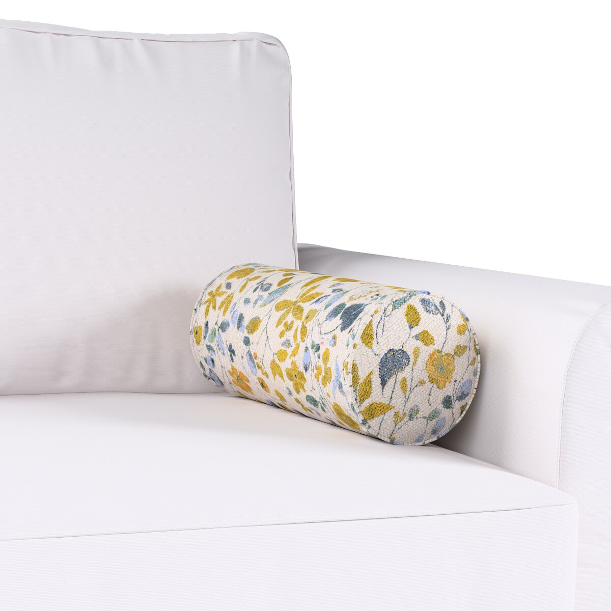 Poduszka wałek prosty, żółto-niebieskie kwiaty na kremowym tle, Ø16 x 40 cm, Cosy Home