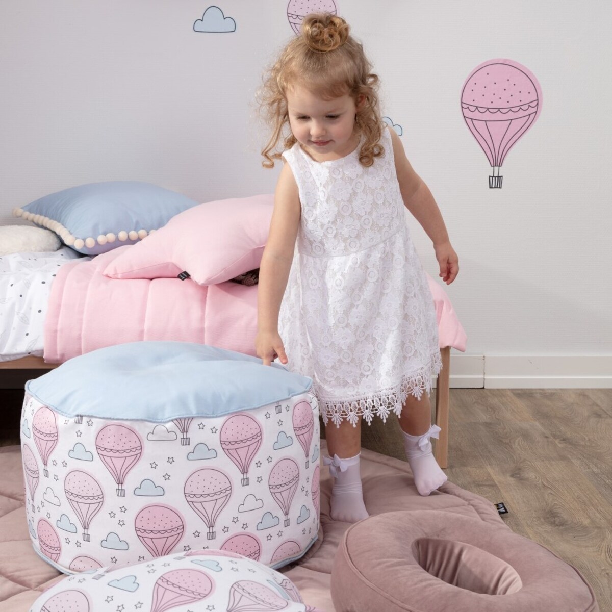 Puf dwukolorowy Coli, biało-szara, 50x25 cm, Magic Collection