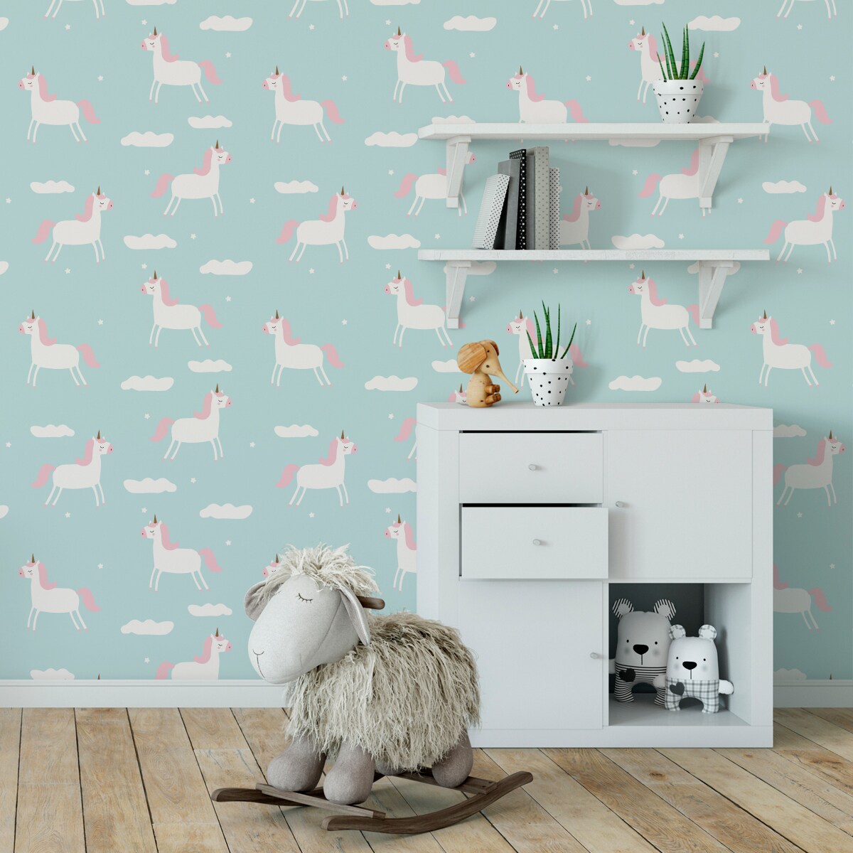 Tapeta Ozdobna Do Pokoju Dziecka JEDNOROŻCE Chmury Bajka