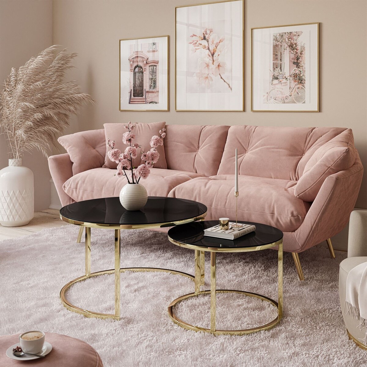 Okrągła ława CIRI 2w1 złoty chrom czarne szkło