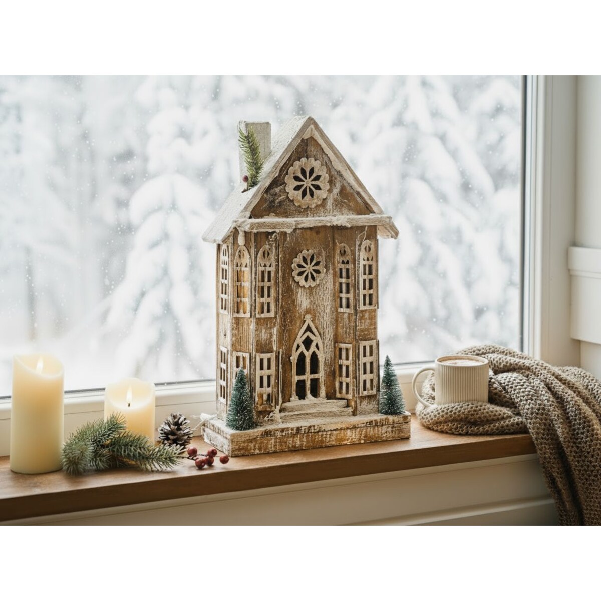 Dekoracja świąteczna LED UNARI Domek 50 cm Jasnobrązowy