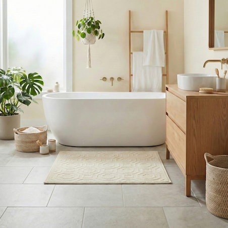 Dywanik łazienkowy Lino 60x90 cm bawełniany geometryczny beżowy