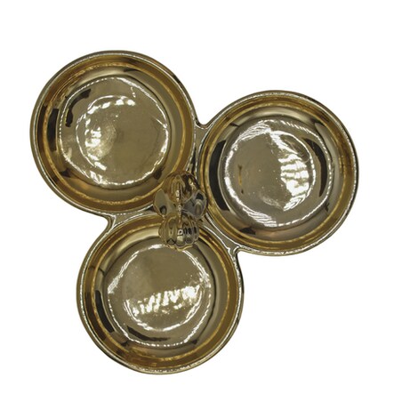 Talerz potrójny z kurką 20x20x8 cm złoty ceramiczny