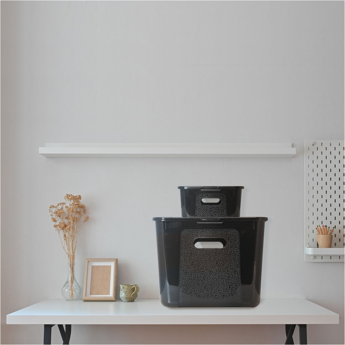 Pojemnik Pudło Plastikowe 39X26X13.4 Cm 14 L Z Pokrywą Do Przechowywania Czarne