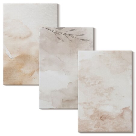 Zestaw 3 dużych obrazów na płótnie - Akwarelowe liście pastelowe - beżowy