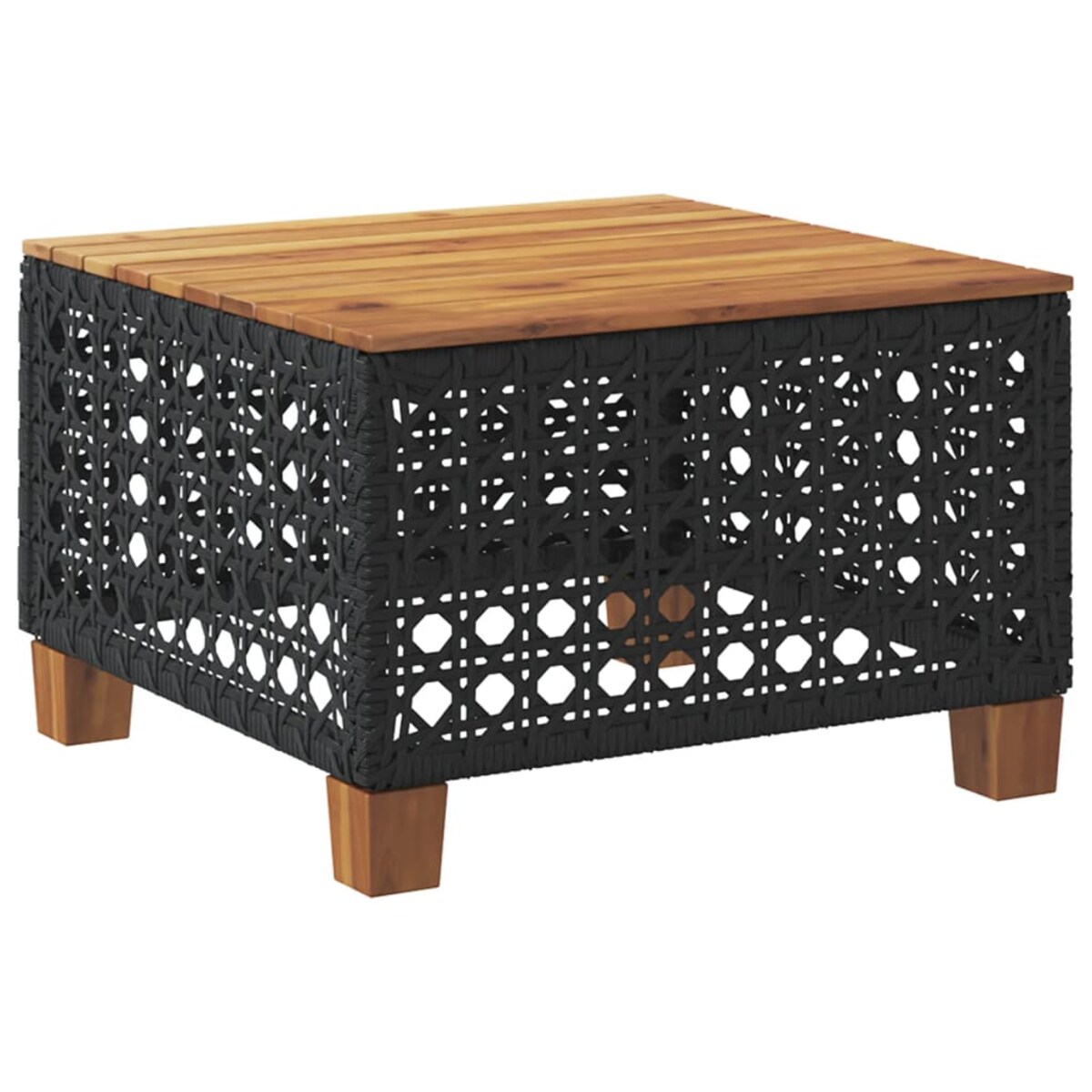 vidaXL Stolik ogrodowy, czarny, 55x55x36 cm, polirattan i akacja