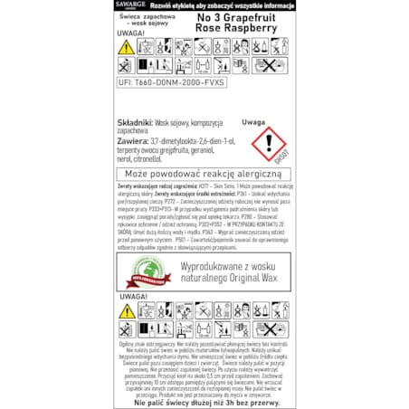 Świeca Zapachowa Sojowa No3 /50h/ Malina Róża Grapefruit 450g