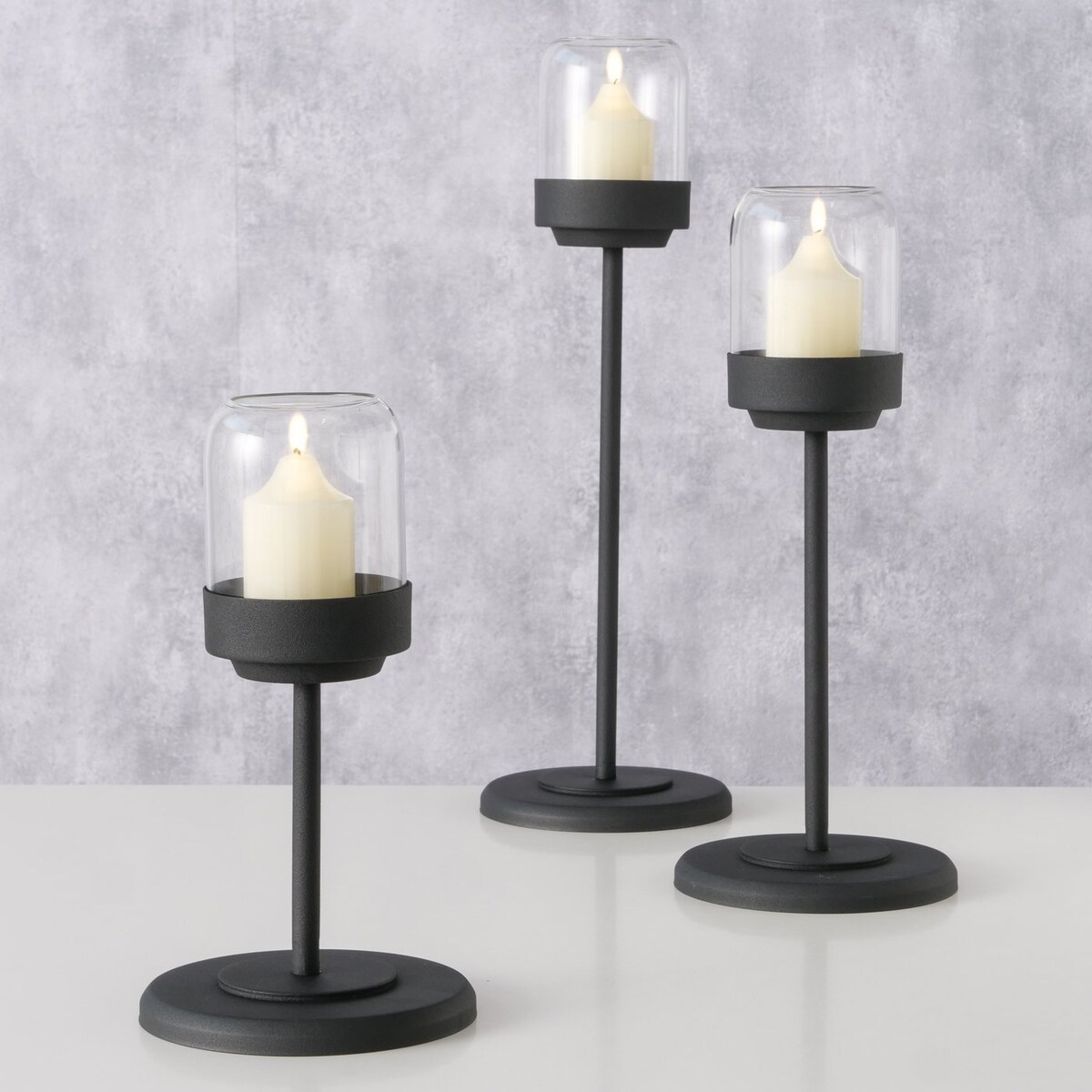 Zestaw metalowych lampionów ze szklaną kopułą SENZA, 3 szt