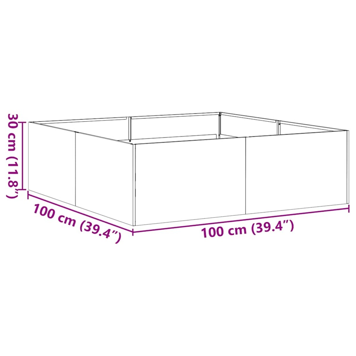 vidaXL Doniczka 100x100x30 cm Stal ocynkowana