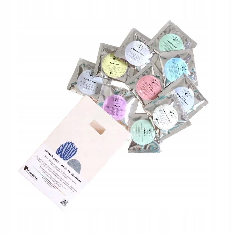 BOX PREZENTOWY NA PODZIĘKOWANIE "THANK YOU" - ZESTAW KAW SMAKOWYCH I HERBAT SYPANYCH + ZAPARZACZ - NA PREZENT UPOMINEK DLA KOBIETY FACETA NIEJ NIEGO