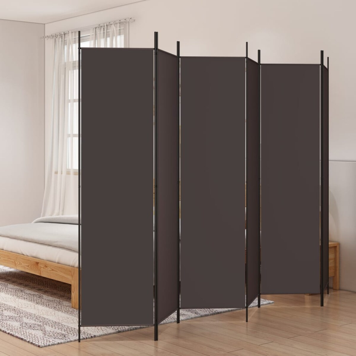 vidaXL Parawan 6-panelowy, brązowy, 300x200 cm, tkanina