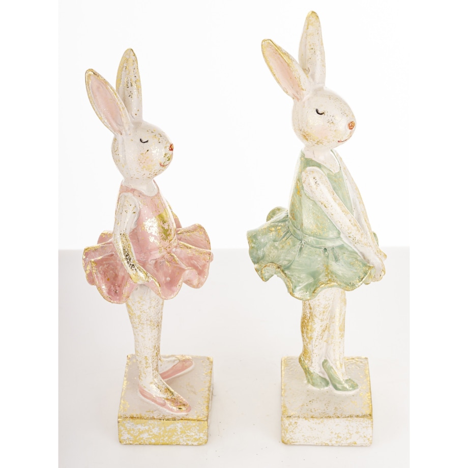 Dekoracja - tańczące króliczki 17,5x6,5x6 cm i 19x7x6,5 cm TANCERKI