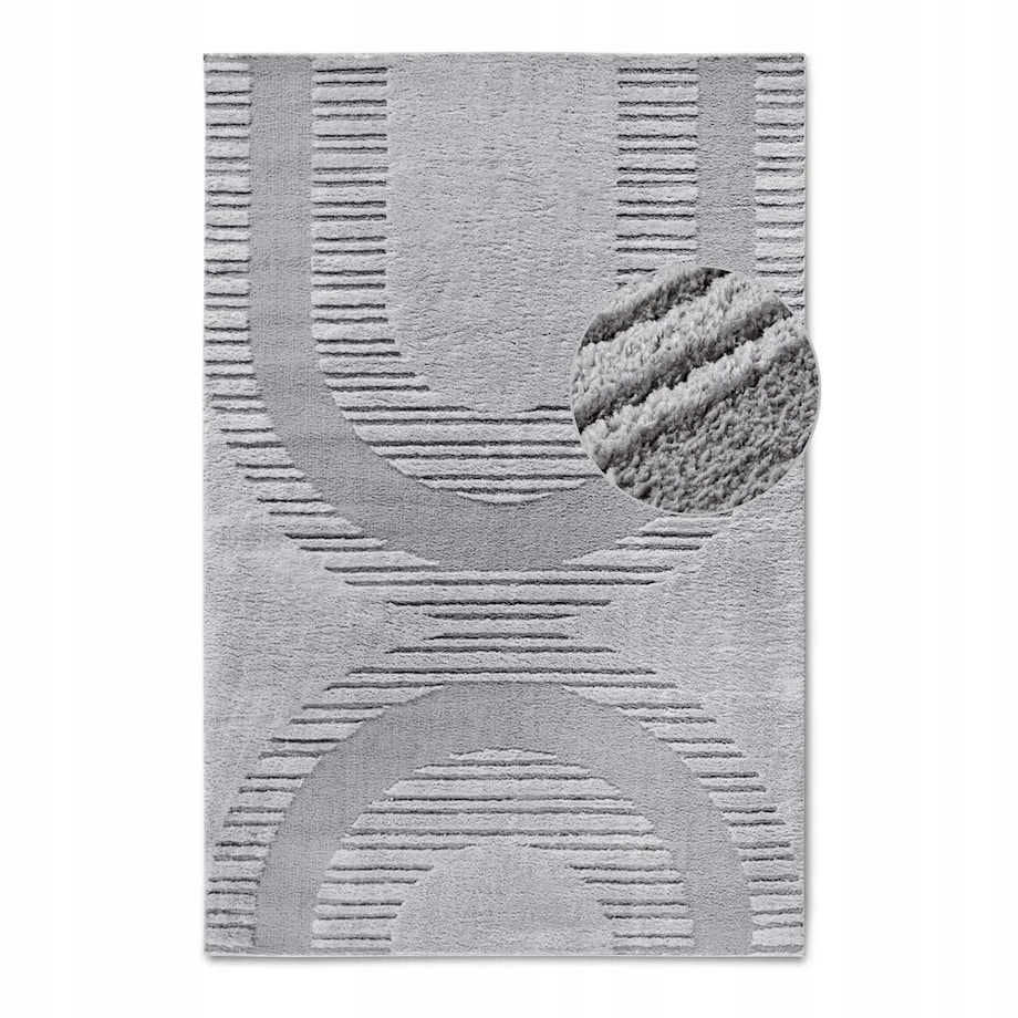Dywan pluszowy do salonu 200x280cm, szary nowoczesny wzór boho 3D
