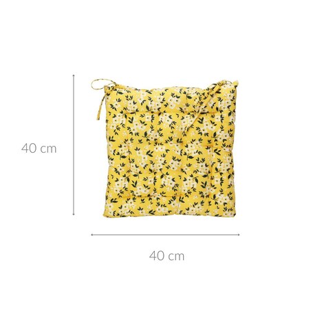 Poduszka na krzesło, białe kwiatki na żółtym tle, bawełna, 40 x 40 cm